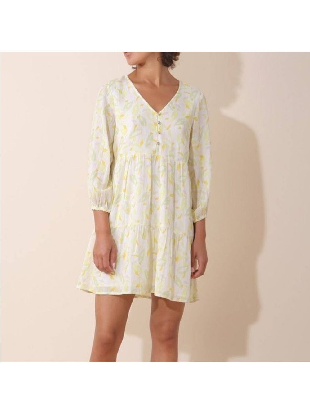 Indi & Cold San Sebastian ICadie Citronela Print Long sleeve Mini Dress SZ M